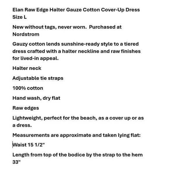 Elan Raw Edge Halter Gauze Cotton Cover-Up Dress Size L - Picture 5 of 12
